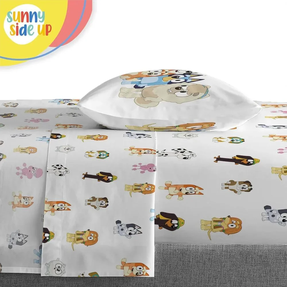 NEW Sunny Side Up Bluey & Friends Bingo 4 Piece Toddler Comforter Bedding Set